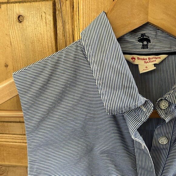 Brooks Brothers Red Fleece 6 Striped Button Front Dress Blue White Sleeveless - Picture 3 of 11
